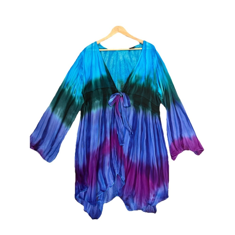 VTG Pyramid Collection Tie Dye Sheer Cardigan Style Top Front Tie 1XL GORGEOUS!